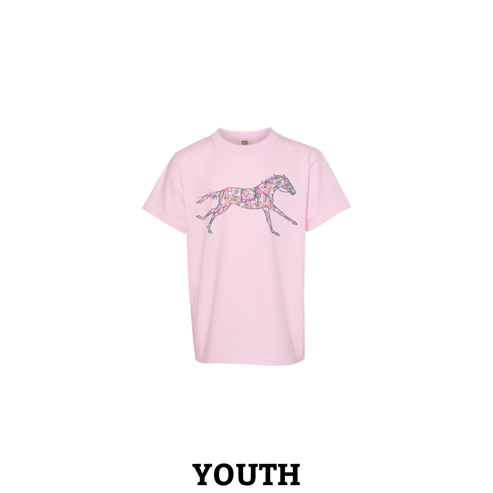 Floral Racehorse Comfort Colors Youth T-Shirt