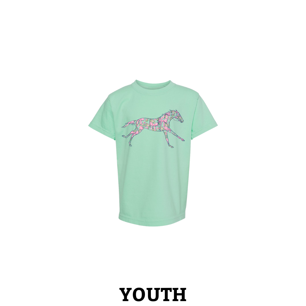 Floral Racehorse Comfort Colors Youth T-Shirt