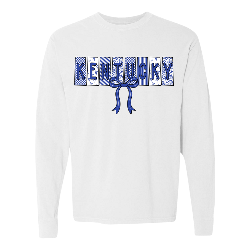 Kentucky Pattern Bow Comfort Colors Long Sleeve T-Shirt