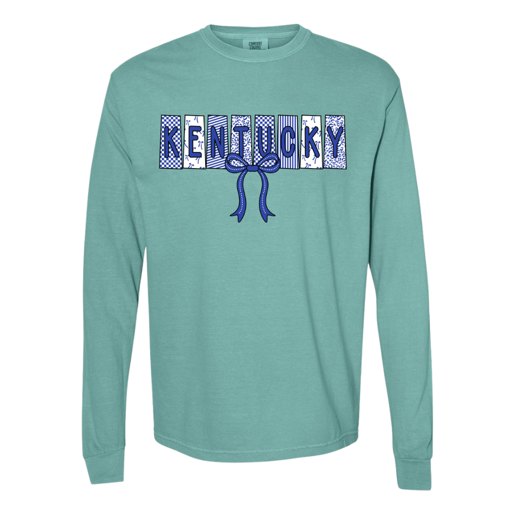 Kentucky Pattern Bow Comfort Colors Long Sleeve T-Shirt