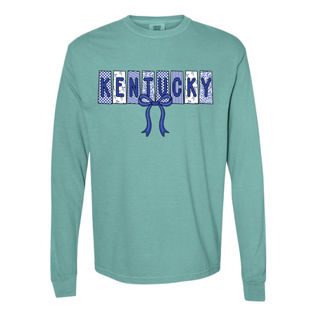 Kentucky Pattern Bow Comfort Colors Long Sleeve T-Shirt