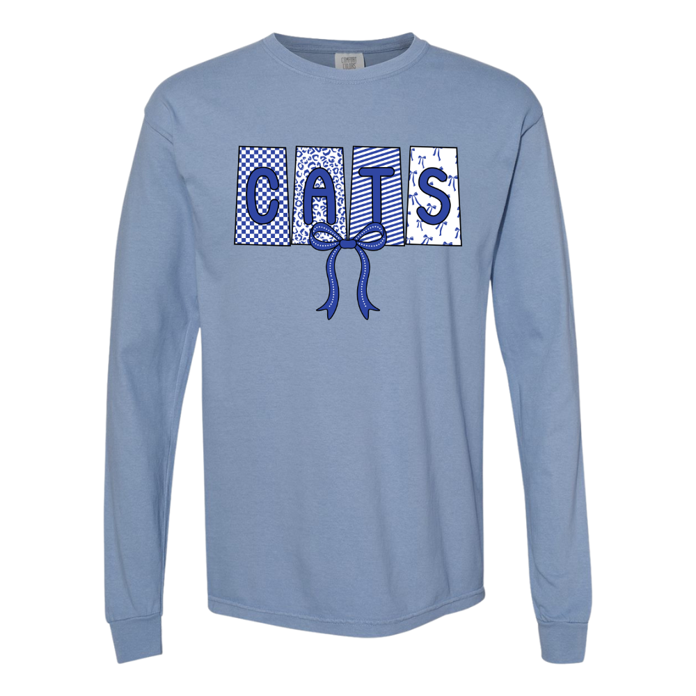 Cats Pattern Bow Comfort Colors Long Sleeve T-Shirt